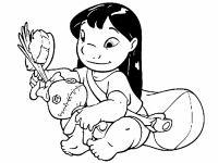 A coloring page of lilo and stitch
